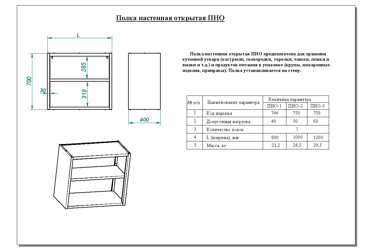 Фото Полка настенная полузакрытая Abat ПНО-1 1