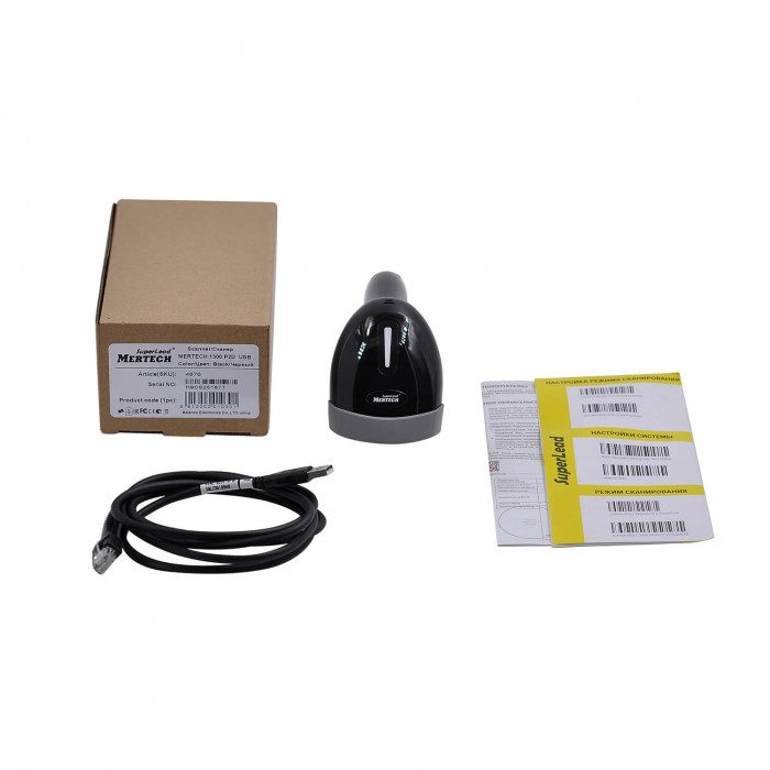 Фото Ручной сканер штрих-кодов MERTECH 1300 GS P2D USB, USB эмуляция RS232 black 3m cable 7