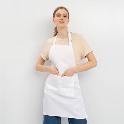 Фото Фартук Cheftailor с грудкой и карманом, полиэстер белый, L 92, B 70 см артикул 1