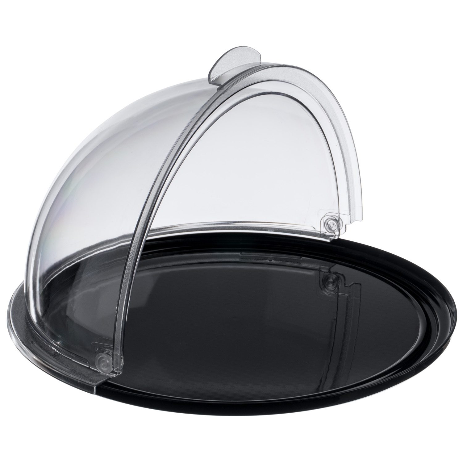 Фото Поднос сервировочный Gastroplast D 385 мм, поликарбонат, черный, с крышкой Roll-Top артикул 79324 1