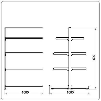 Фото Стеллаж торговый островной Stahler ECO LINE L=1000 мм H=1600 мм 1
