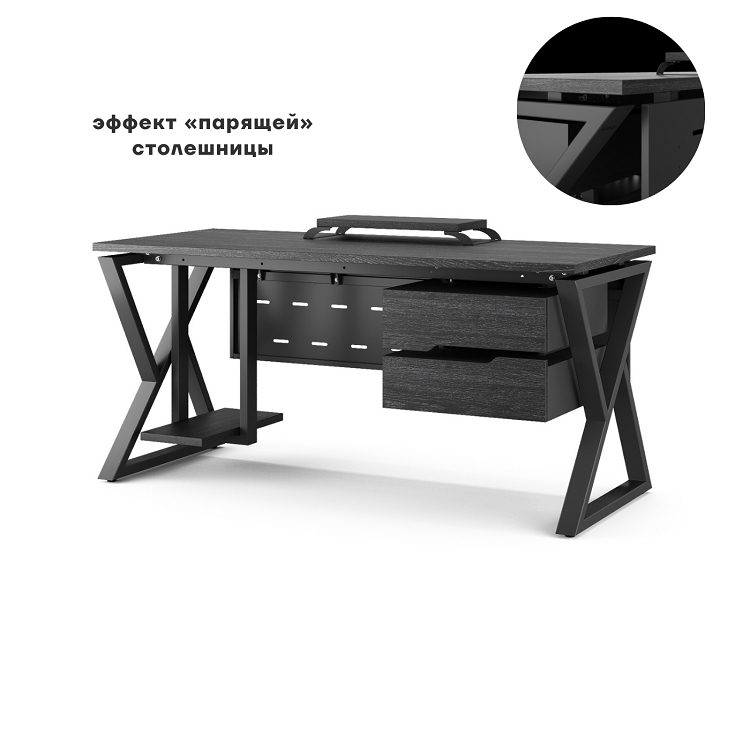 Фото Стол офисный КОБОР W-140/60 black/wood 2