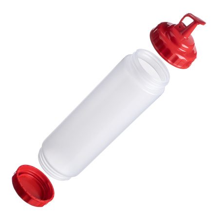 Фото Емкость для соуса Gastroplast 750 мл, D 70 мм, H 270 мм, 2 крышки (красные) прозрачная артикул 79691 1