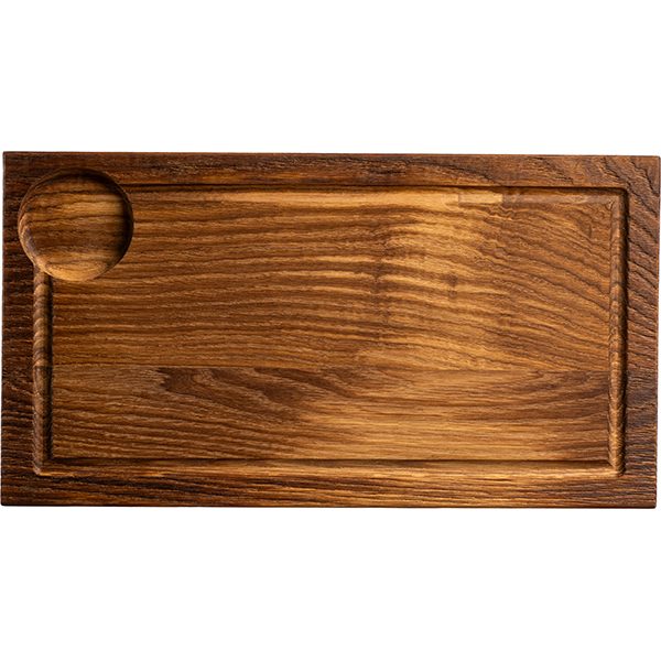 Фото Доска для подачи с соусником PPwood L 400 мм, B 220 мм, H 25 мм, дуб — арт. Q410O-00N 1