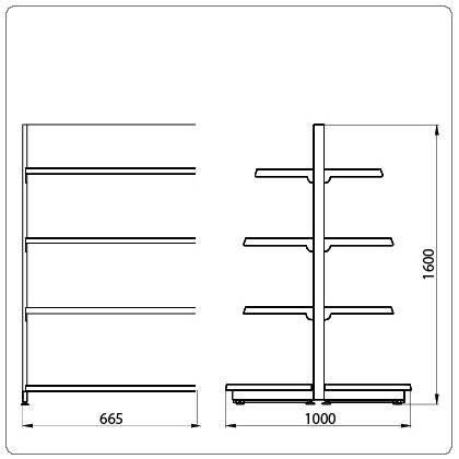 Фото Стеллаж торговый островной Stahler ECO LINE L=665 мм H=1600 мм 4