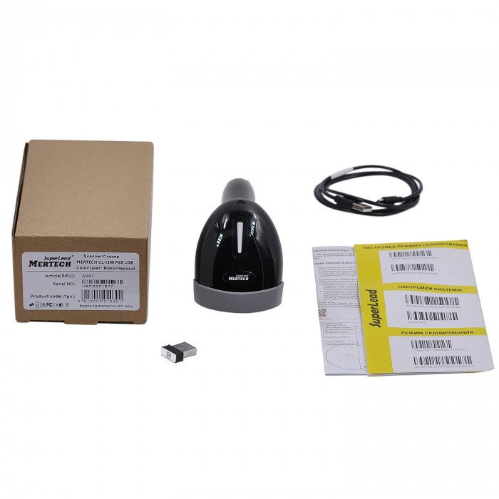 Фото Ручной сканер штрих-кодов MERTECH CL-1300 GS BLE Dongle P2D USB black 8