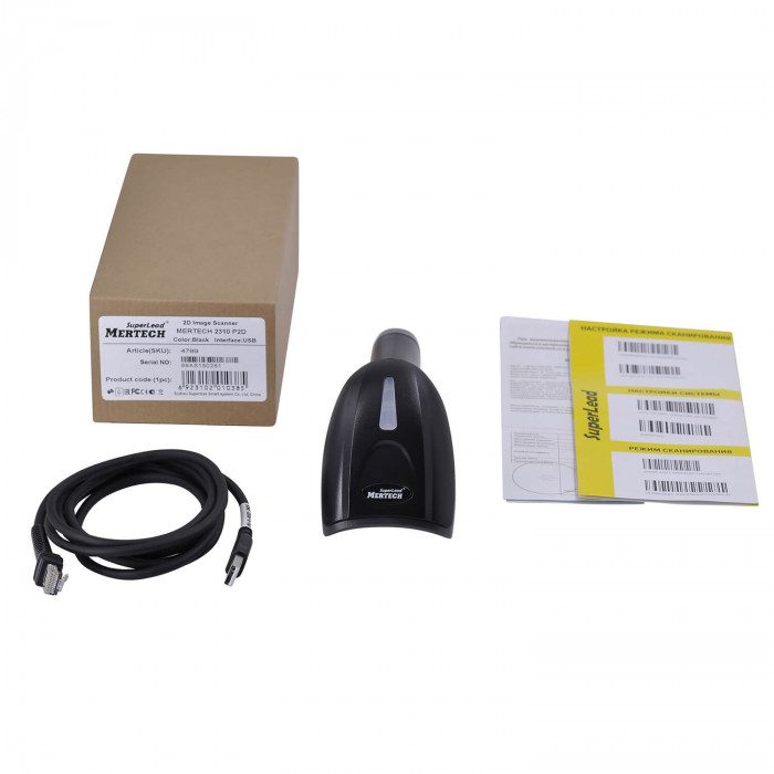 Фото Ручной сканер штрих-кодов MERTECH 2310 P2D USB, USB эмуляция RS232 black 3m cable 8