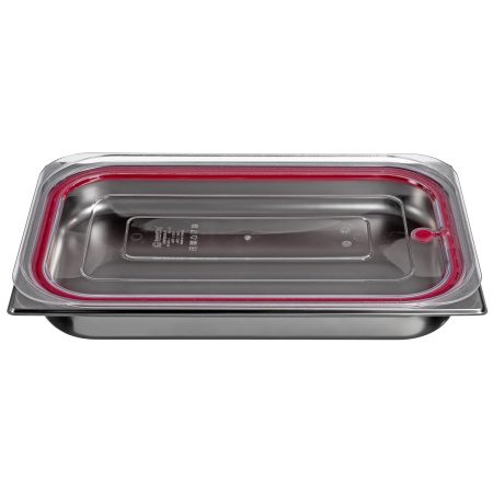 Фото Крышка к гастроемкостям Gastroplast GN 1/1 поликарбонат, прозрачная с красной силикон. артикул 79208 3